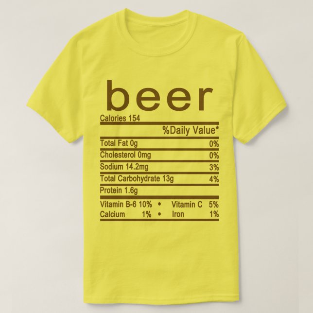 T-shirt bière étiquette de la valeur nutritive (Design devant)