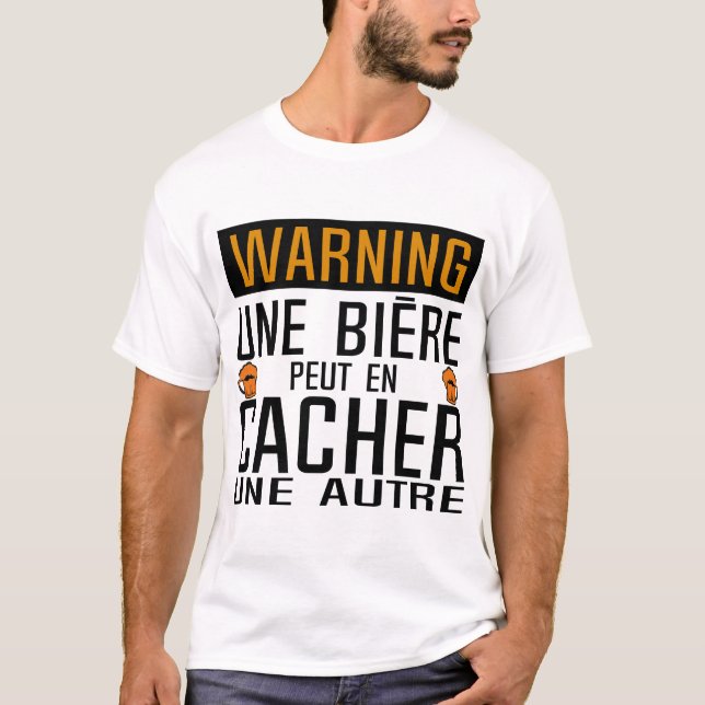 T-shirt biere peut cacher autre alcool panneau humour cita (Devant)