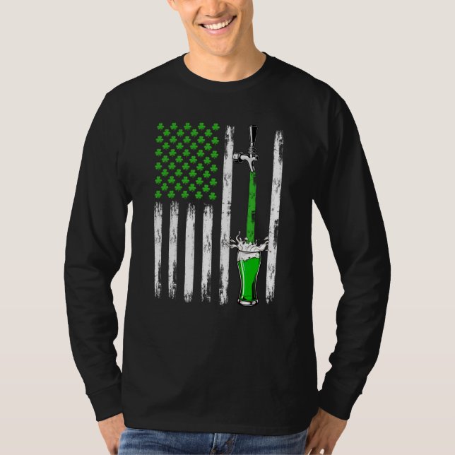T-shirt Bière Pression Rétro Drapeau Américain Trèfle Sain (Devant)