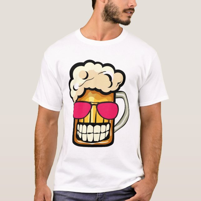 T-shirt biere sourire lunette fun soleil mousse binouze al (Devant)