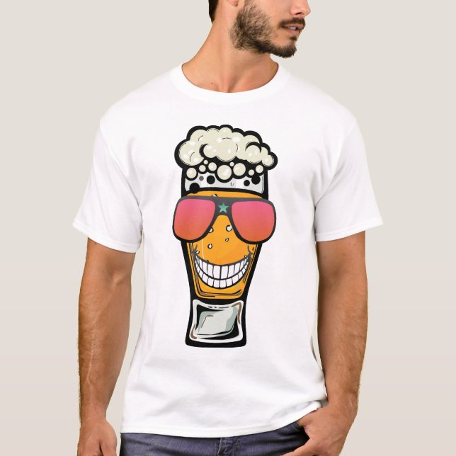 T-shirt biere_sourire_lunette_soleil_fun_alcool_mousse_bin (Devant)