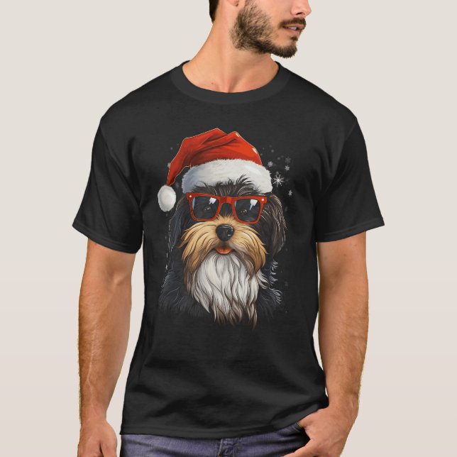 T-shirt Biewer Terrier Chien de Noël Tee - shirts graphiqu (Devant)
