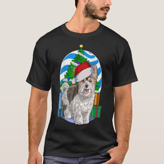 T-shirt Biewer Terrier Chien Père Noël Noël Arbre Décor Ca (Devant)
