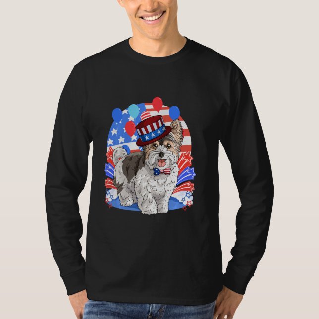 T-shirt Biewer Terrier Merica 4 juillet Drapeau américain  (Devant)