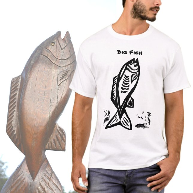 T-shirt Big Bass Fish Primitif Art noir et blanc (Créateur téléchargé)