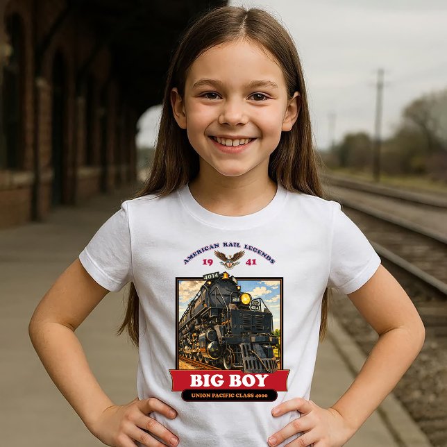T-shirt Big Boy 4014 Steam Locomotive Retro Illustration (Big Boy 4014 Steam Locomotive Retro Illustration. Girl Basic White T-Shirt)