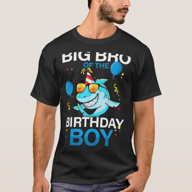 T-shirt Big Bro of the Birthday Boy Shark Ocean Thème Matc (Devant)