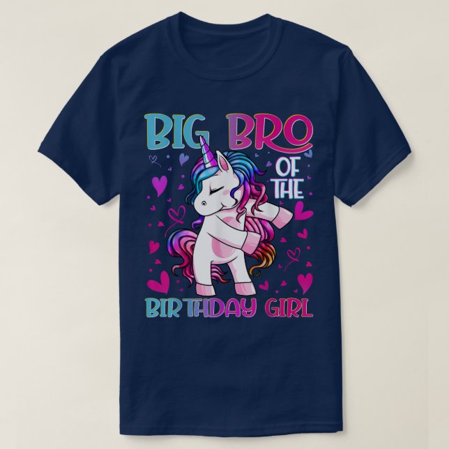 T-shirt Big Bro of the Birthday Girl Flossing Unicorn Big  (Design devant)