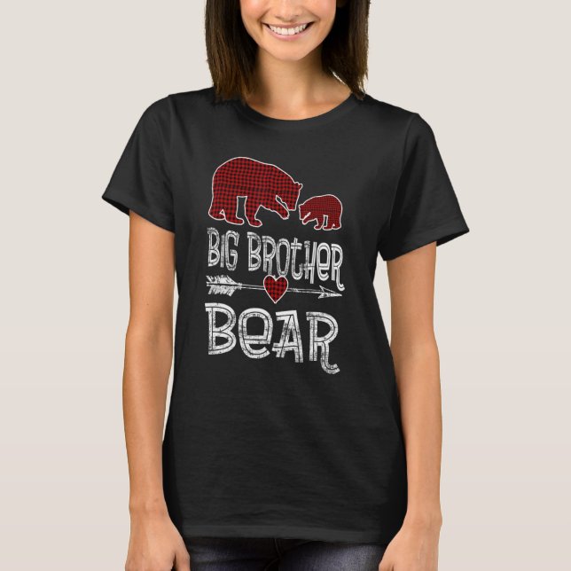 T-shirt Big Brother Bear Buffalo Red Plaid Flaid Christmas (Devant)