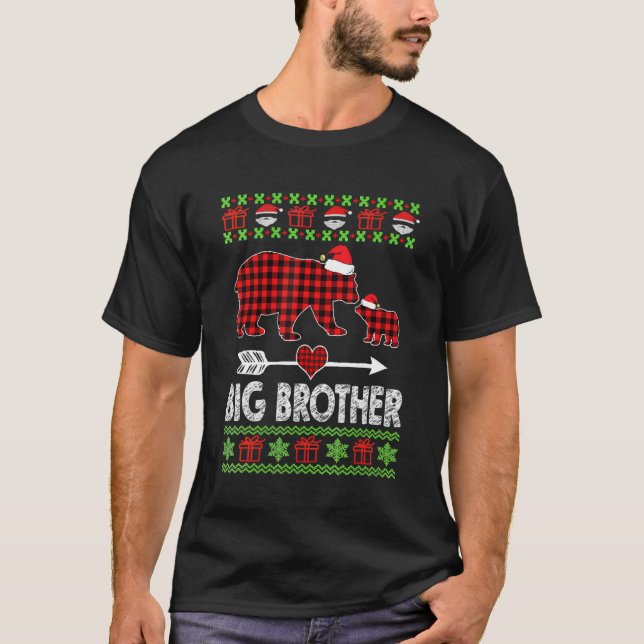 T-shirt Big Brother Bear Père Noël Red Plaid Family Pajama (Devant)