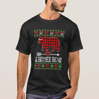 T-shirt Big Brother Bear Père Noël Red Plaid Family Pajama