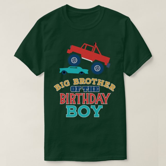 T-shirt Big Brother De Birthday Boy Monster Truck Correspo (Design devant)