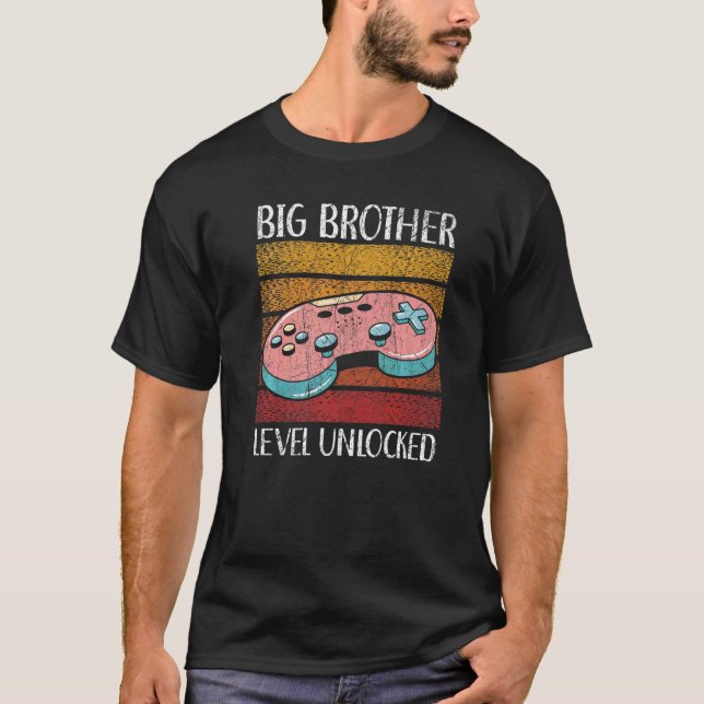 T-shirt Big Brother Niveau Déverrouillé Meilleur Bro Jamai (Devant)