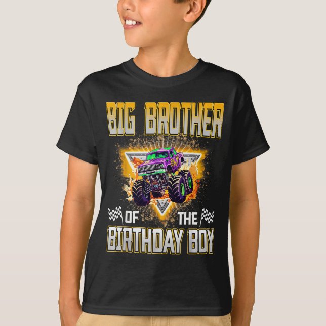 T-shirt Big Brother Of The Birthday Boy Monster Truck Birt (Devant)