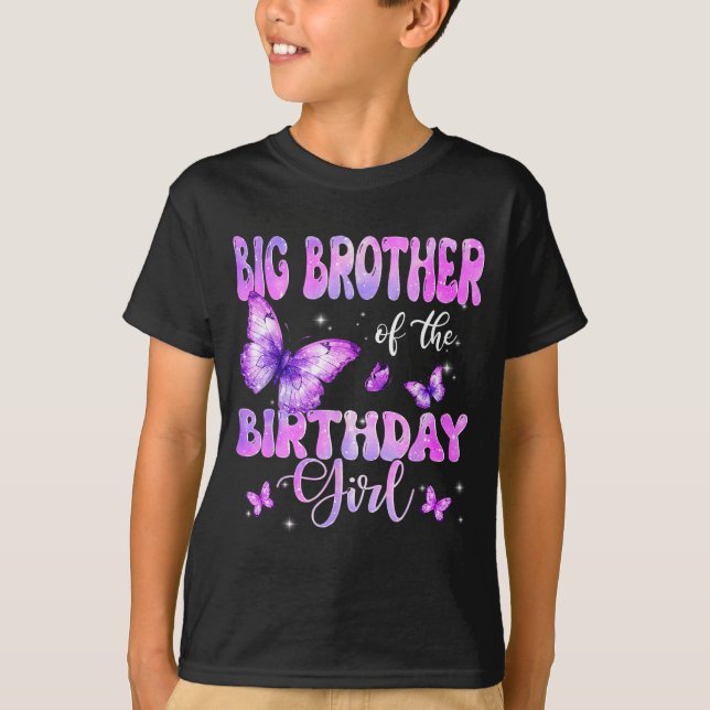 T-shirt Big Brother Of The Birthday Girl Butterfly Family  (Devant)