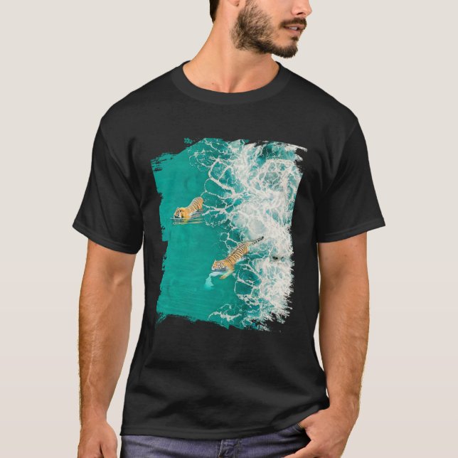 T-shirt Big Cat Tiger Surf On The Beach (Devant)