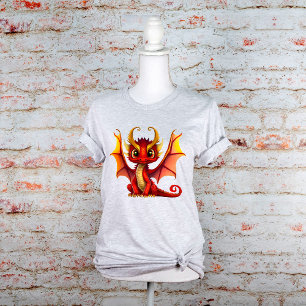T-shirt Big Eye Red Baby Dragon avec cornes Graphique