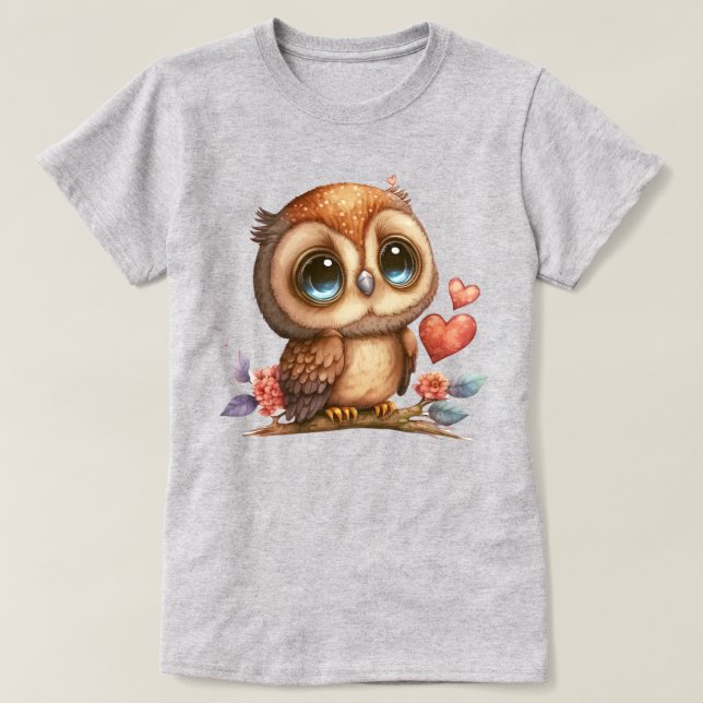 T-shirt Big Eyed Blue Eyed Owl On Branch Graphic (Design devant)