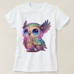 T-shirt Big Eyed Horned Owl Cartoon Style Graphic