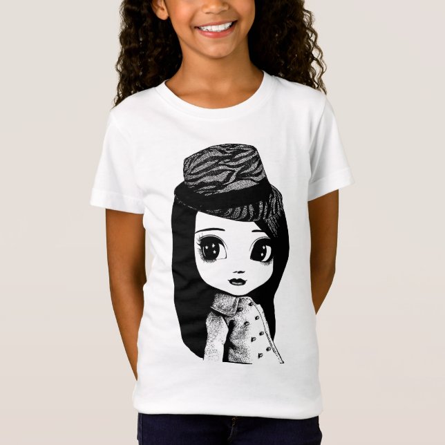 T-Shirt Big Eyes mignon fille Fedora casquette Art origina (Devant)