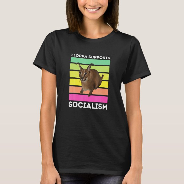 T-shirt Big Floppa soutient le socialisme Caracal Meme Cat (Devant)
