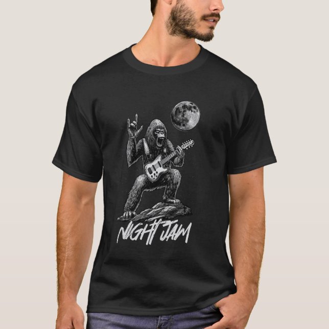 T-shirt Big Foot avec guitare. Jam session nocturne. (Devant)