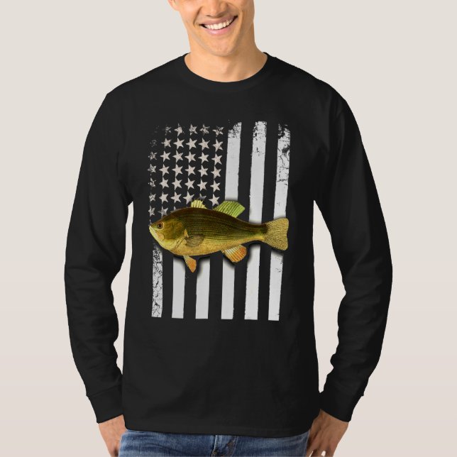 T-shirt Big Mouth Bass American Flag USA Large Basse à bou (Devant)