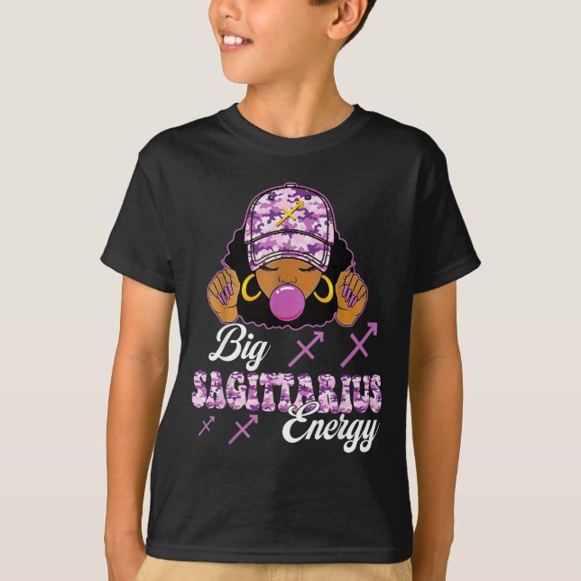T-shirt Big Sagittarius Energy Afro Girl With Purple Camou (Devant)