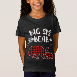 T-Shirt Big Sis Bear Xmas Rouge Plaid Mappage Famille Chri