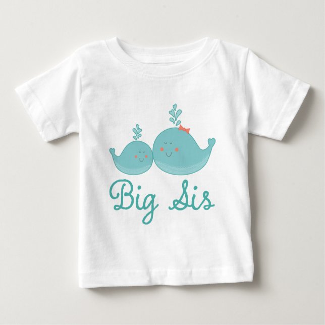 T-shirt Big Sis Nautical Whales Girls Ruffle (Devant)