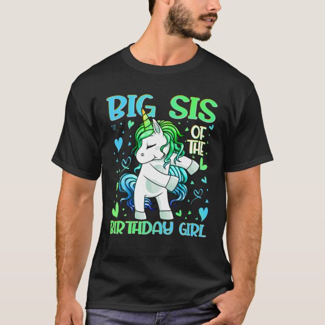 T-shirt Big Sis Of The Birthday Girl Flossing Unicorn Big (Devant)