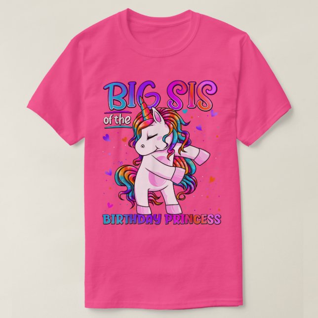T-shirt Big Sis of the Birthday Princess Flossing Unicorn  (Design devant)