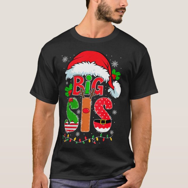 T-shirt Big Sis Santa Hat New Big Sister Announcement Xmas (Devant)
