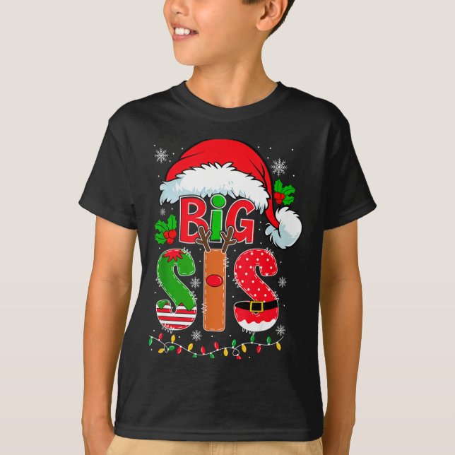 T-shirt Big Sis Santa Hat New Big Sister Announcement Xmas (Devant)