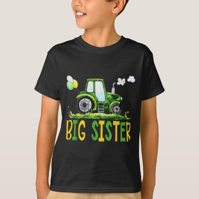 T-shirt Big Sister Of The Birthday Boy Tractor Farm Truck  (Devant)
