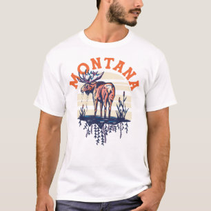 T-shirt Big Sky Country Montana. Cool Retro Travel Moose