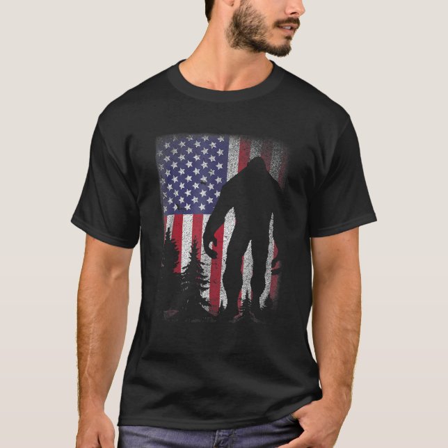 T-shirt Bigfoot 4th Of July Sasquatch American Flag Patrio (Devant)