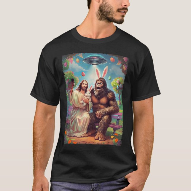 T-shirt Bigfoot Bunny Funny Pâques Jésus Sasquatch Selfie (Devant)