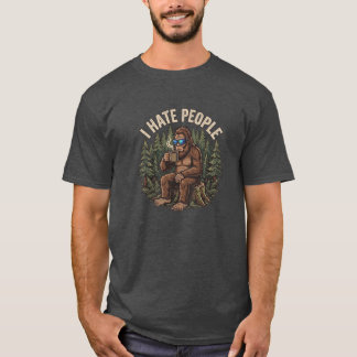 T-shirt Bigfoot buvant du café Je déteste les gens