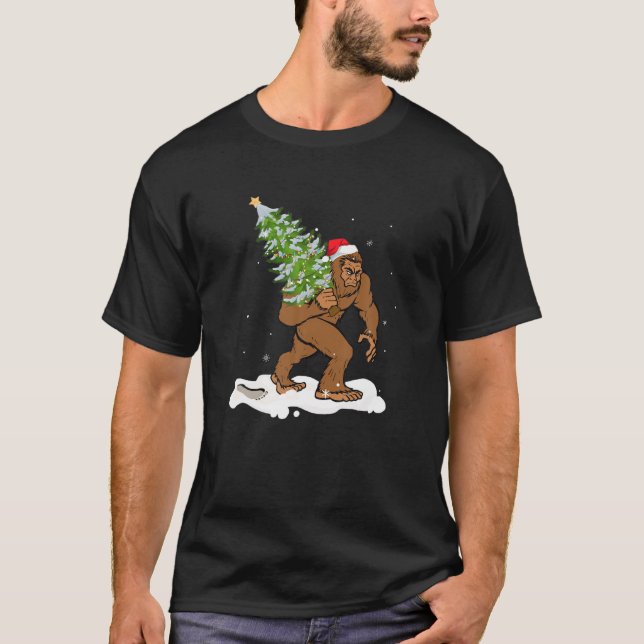 T-shirt Bigfoot Christmas Tree Boys Men Sasquatch Père Noë (Devant)