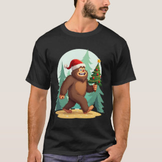 T-shirt Bigfoot Christmas Tree Santa Hat (2)
