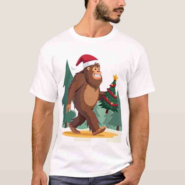 T-shirt Bigfoot Christmas Tree Santa Hat (2) (Devant)