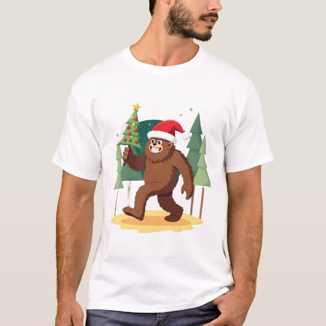 T-shirt Bigfoot Christmas Tree Santa Hat (4) (Devant)