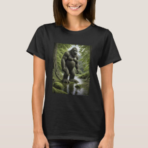 T-shirt Bigfoot debout dans un dessin animé de ruisseau 