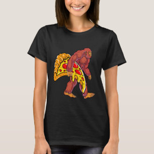 T-shirt Bigfoot drôle marcher avec grande tranche de pizza