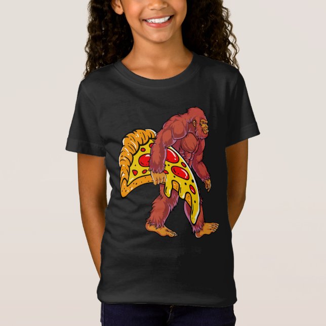 T-Shirt Bigfoot drôle marcher avec grande tranche de pizza (Devant)