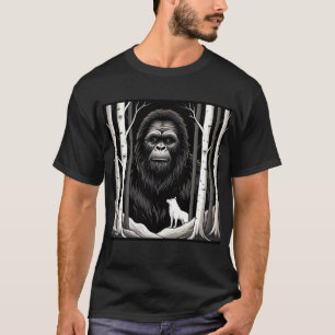T-shirt Bigfoot et Loup Blanc dans la forêt de bouleaux