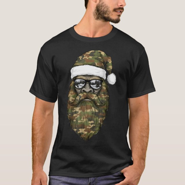 T-shirt Bigfoot Face Sungles Santa Christmas Camo Xmas Sas (Devant)