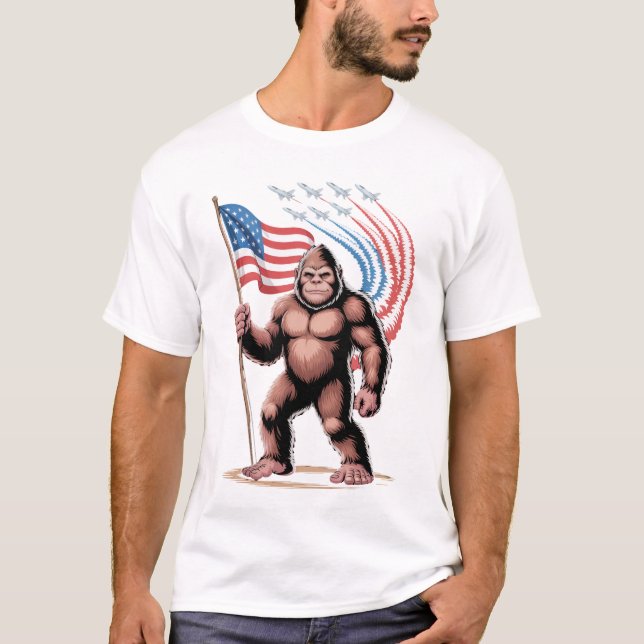 T-shirt Bigfoot Fighter Jets 4 juillet Sasquatch America (Devant)