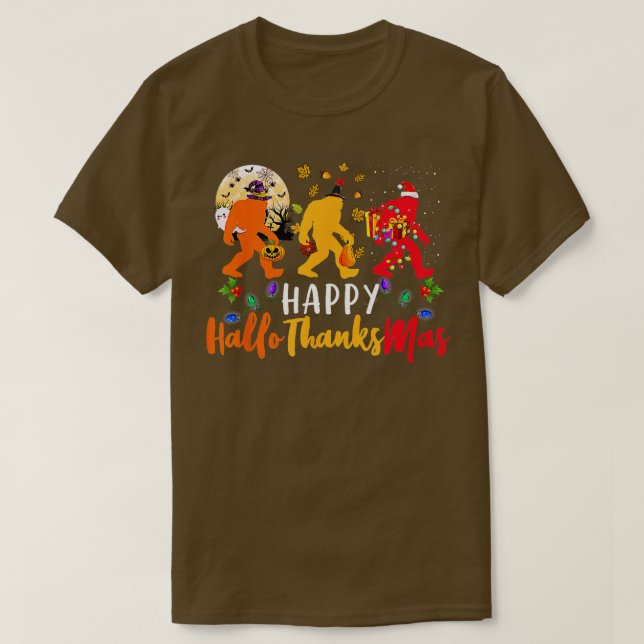 T-shirt Bigfoot Hallothanksmas Halloween Thanksgivin (Design devant)